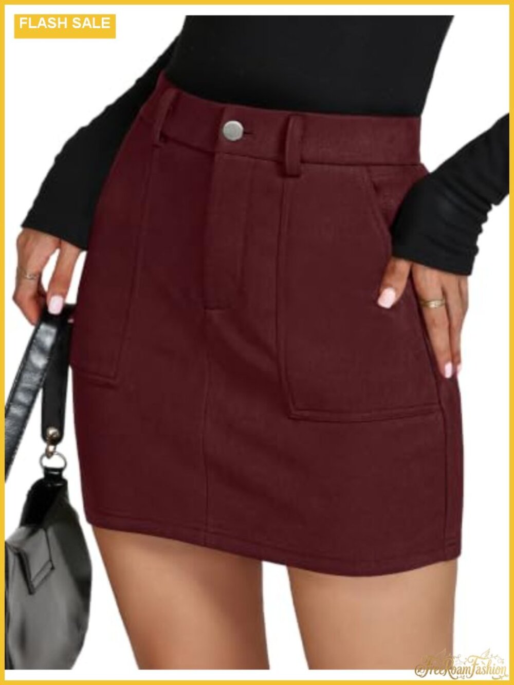 Faux Suede Mini Skirt High Waist Pencil Bodycon with Pockets